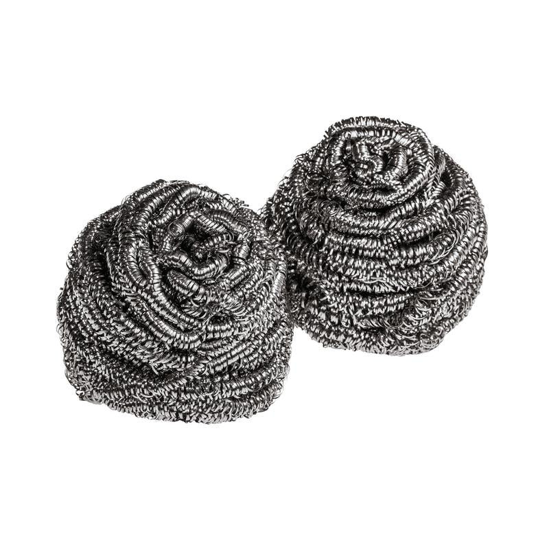 Trois spirales en acier inoxydable Scotch-Brite® de 3M Deutschland GmbH sont posées côte à côte sur un fond blanc - idéales pour le nettoyage en profondeur des ustensiles de cuisine et des surfaces, le paquet contient 3 pièces.