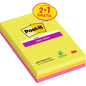 Un pack de 3 blocs de Post-it® Super Sticky Notes grand format, ligné (101x152 mm), en différentes couleurs de 3M Deutschland GmbH, avec 75 feuilles chacun. Fabriqué à partir de papier certifié PEFC à 100% (SGSCH-PEFC-COC-110078).