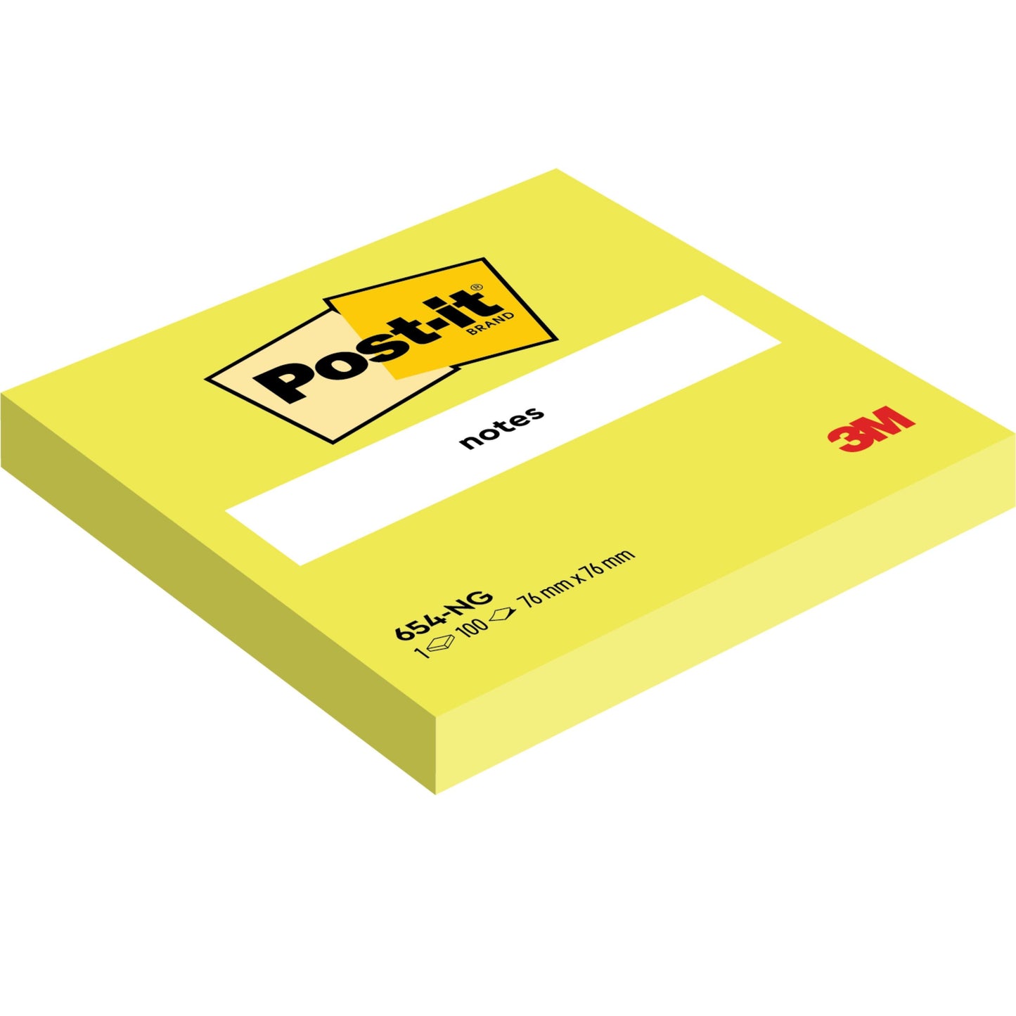 Eine gelbe Packung Post-it® Notes (76 mm x 76 mm, 100 Blatt/Block, 100% PEFC) der 3M Deutschland GmbH trägt das Post-it Markenlogo und "notes" auf dem Umschlag.