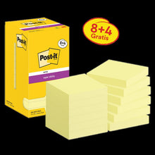 Feuillets super collants Post-it®, jaune, 76 mm x 76 mm, promotion, 90 feuilles/bloc, 8 blocs + 4 gratuits/paquet, emballage en carton, 100 % PEFC, SGSCH-PEFC-COC-110078 | Paquet (12 pièces)