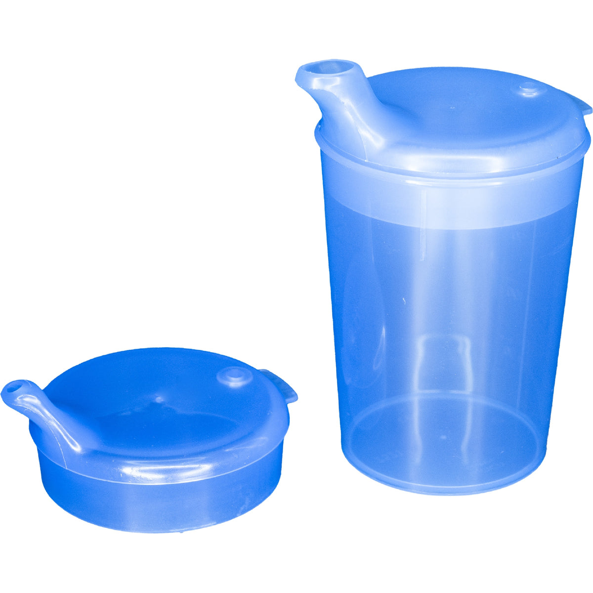 NITRAS Schnabelbecherset, Polypropylen, blau, 3 teilig, 1 Becher Füllmenge 250 ml, 1 Deckel Öffnung 12x10 mm, 1 Deckel Öffnung 4x4 mm, Karton à 50 Sets | Karton (1 Packung)
