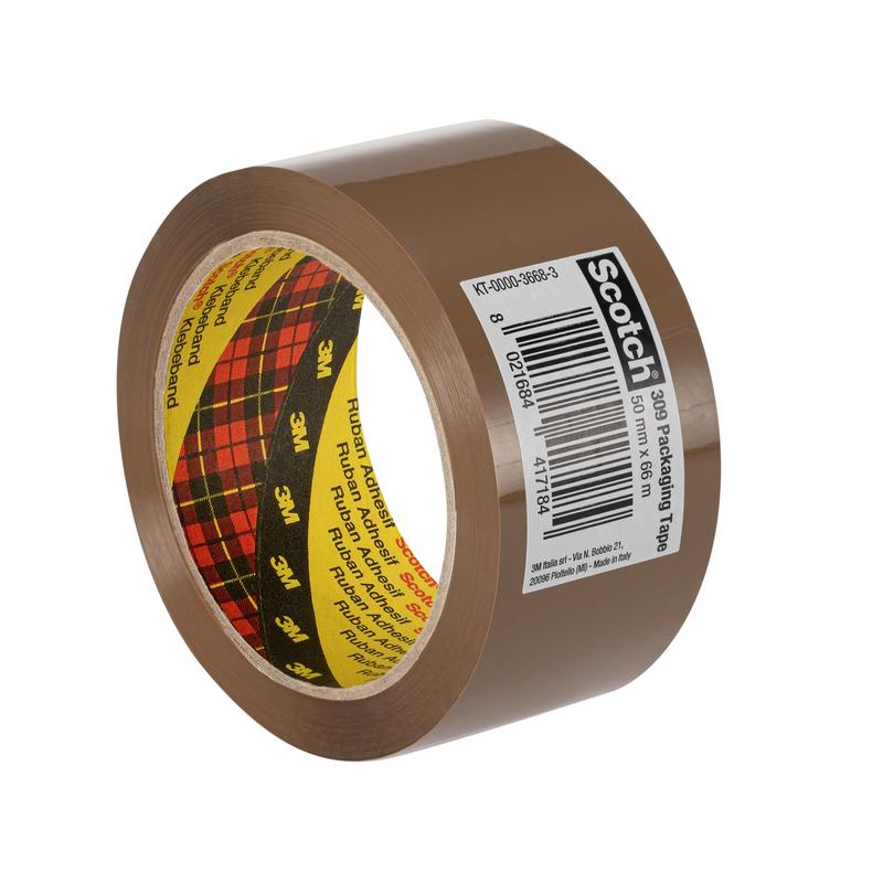 Ruban d'emballage Scotch® PP 309, marron, 50 mm x 66, 0,05 mm | Paquet (1 rouleau)