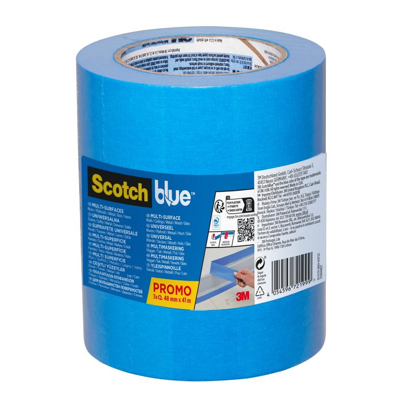ScotchBlue™ Malerabdeckband „Multi-Surface“, 48 mm x 41 m, 3 Rollen/Packung, 100% PEFC, SGSCH-PEFC-COC-110078 | Packung (3 Rollen)